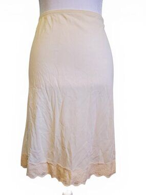Vintage 70s Retro Ethereal Lace Trim Cream Slip Skirt Women's Size Medium